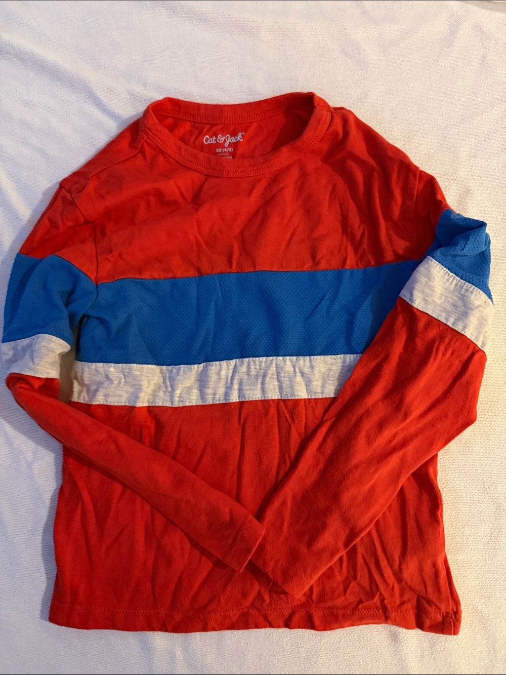 Cat & Jack Red Long Sleeve Tee with Blue and White Bands